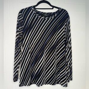 Alfani Black Blue White Abstract Print Layered Mesh Tunic Long Sleeve XL Top